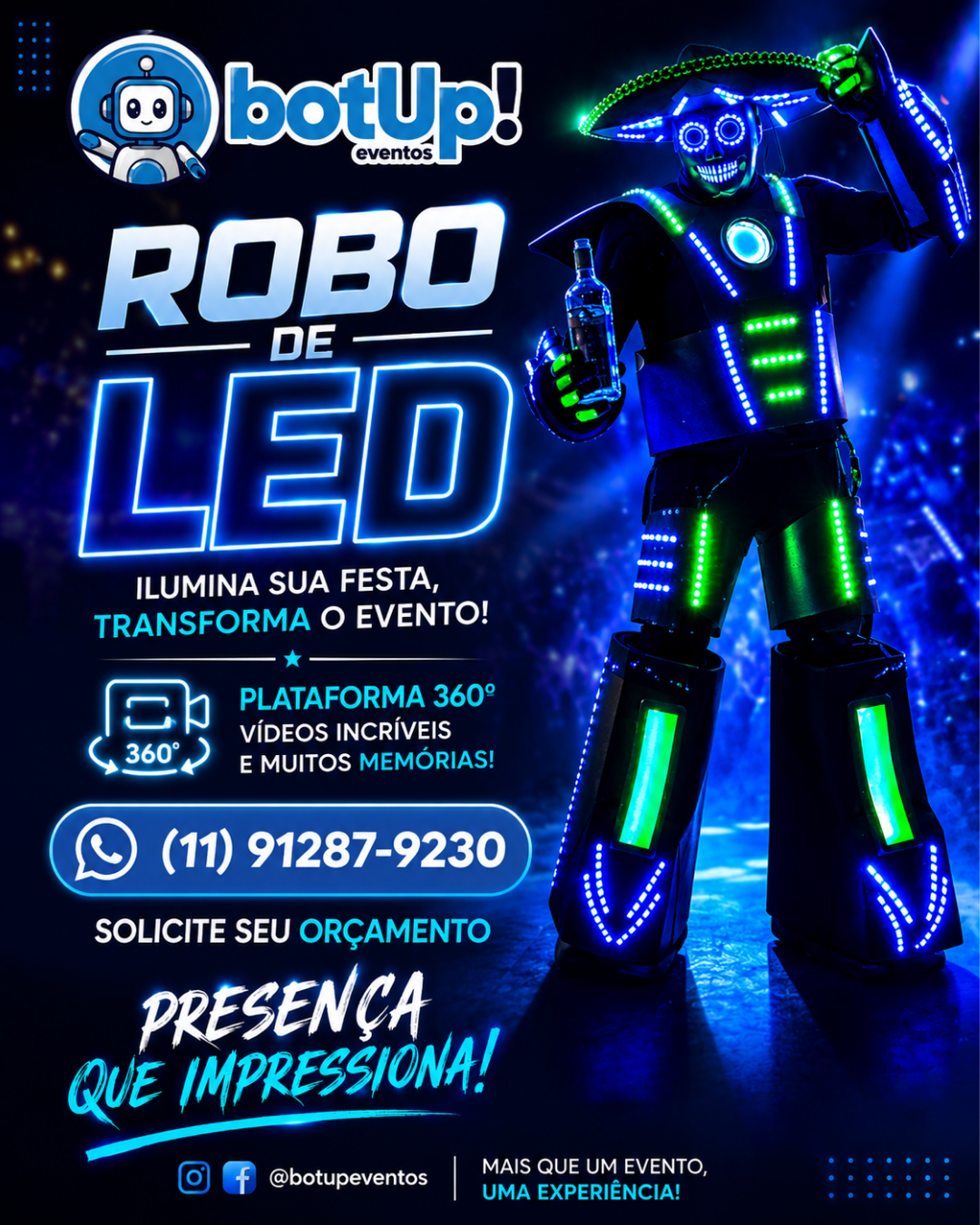 Panfleto do Robô de LED da BotUp Eventos